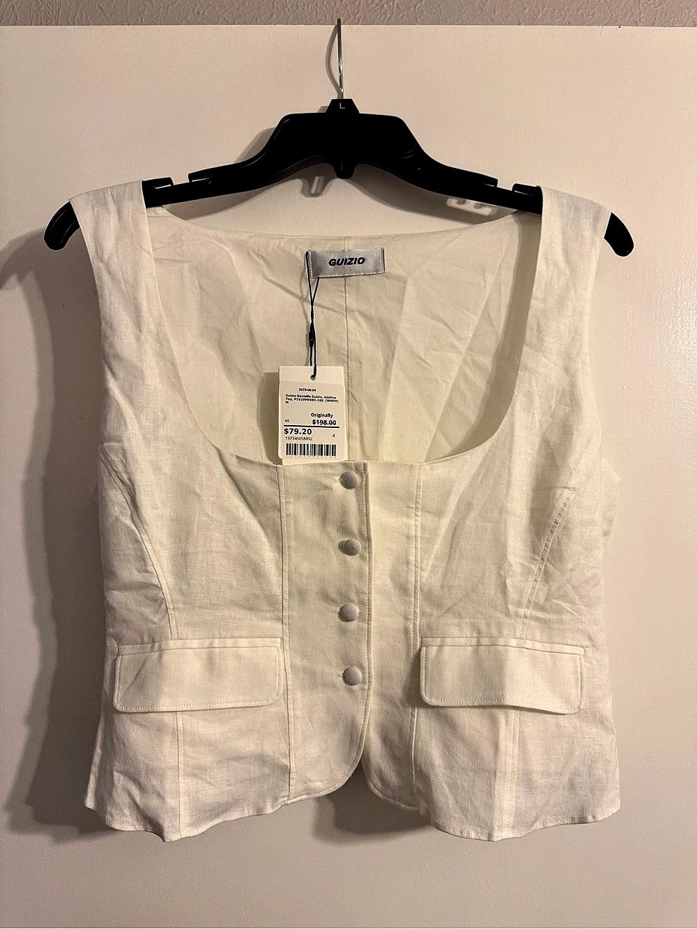 Guizio Danielle Guizio Adelina Top Button Front White Size Medium NWT